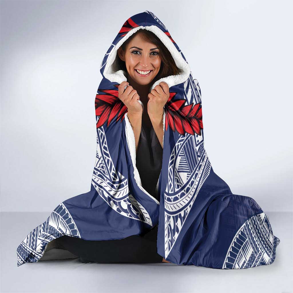 Personalized Talofa Samoa Hooded Blanket Ulafala With Toa Nifo'oti - Blue