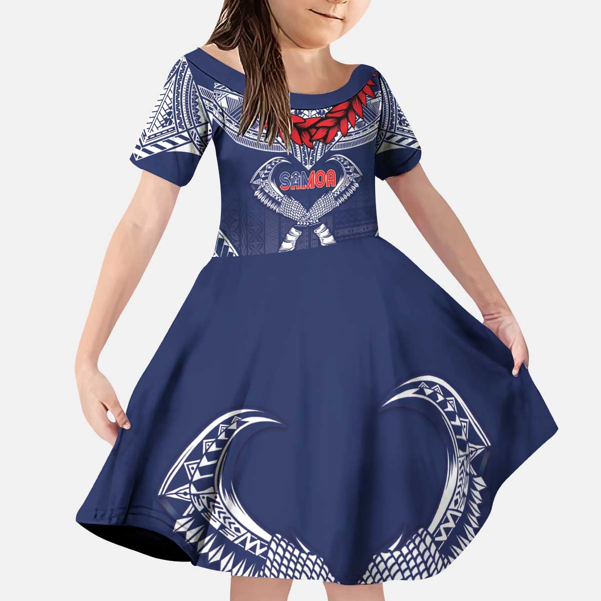 Personalized Talofa Samoa Kid Short Sleeve Dress Ulafala With Toa Nifo'oti - Blue