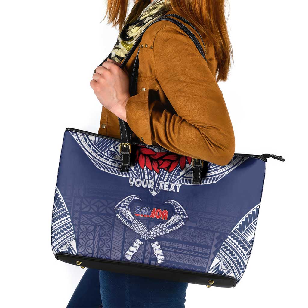 Personalized Talofa Samoa Leather Tote Bag Ulafala With Toa Nifo'oti - Blue LT7 Blue - Polynesian Pride