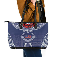 Personalized Talofa Samoa Leather Tote Bag Ulafala With Toa Nifo'oti - Blue