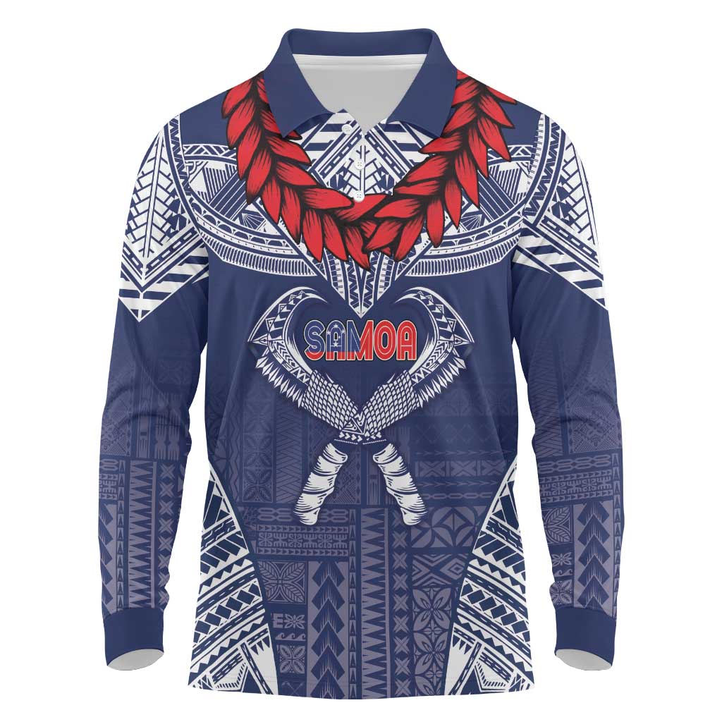 Personalized Talofa Samoa Long Sleeve Polo Shirt Ulafala With Toa Nifo'oti - Blue LT7 Blue - Polynesian Pride