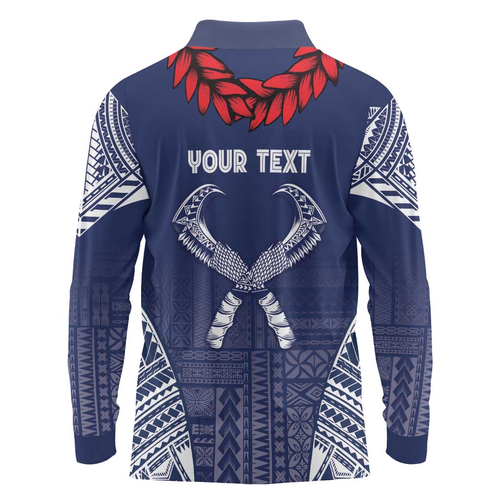 Personalized Talofa Samoa Long Sleeve Polo Shirt Ulafala With Toa Nifo'oti - Blue LT7 - Polynesian Pride