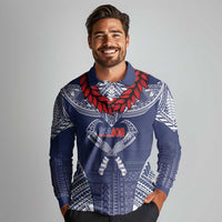 Personalized Talofa Samoa Long Sleeve Polo Shirt Ulafala With Toa Nifo'oti - Blue LT7 - Polynesian Pride
