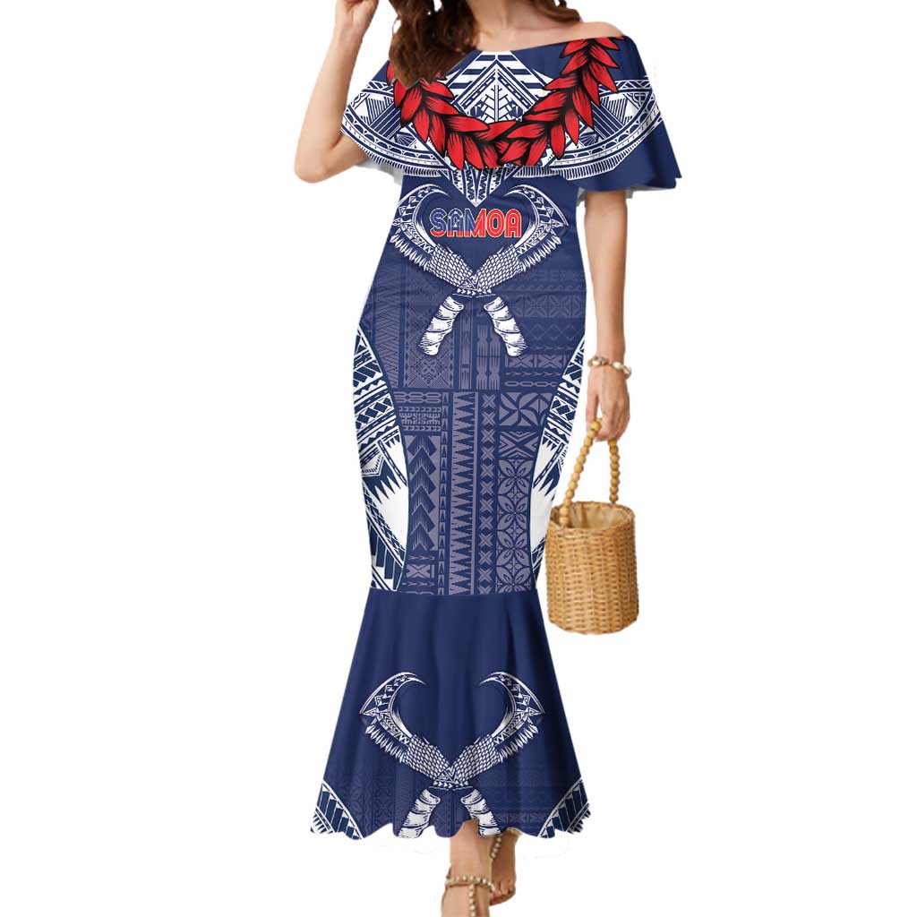 Personalized Talofa Samoa Mermaid Dress Ulafala With Toa Nifo'oti - Blue