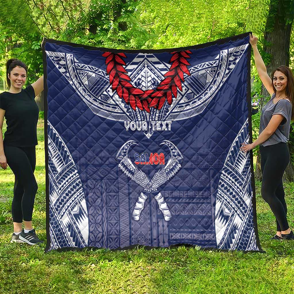 Personalized Talofa Samoa Quilt Ulafala With Toa Nifo'oti - Blue