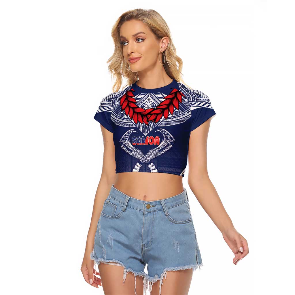 Personalized Talofa Samoa Raglan Cropped T Shirt Ulafala With Toa Nifo'oti - Blue LT7 Female Blue - Polynesian Pride