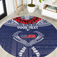 Personalized Talofa Samoa Round Carpet Ulafala With Toa Nifo'oti - Blue