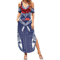 Personalized Talofa Samoa Summer Maxi Dress Ulafala With Toa Nifo'oti - Blue
