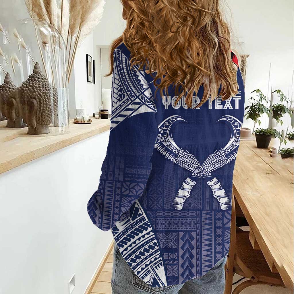 Personalized Talofa Samoa Women Casual Shirt Ulafala With Toa Nifo'oti - Blue