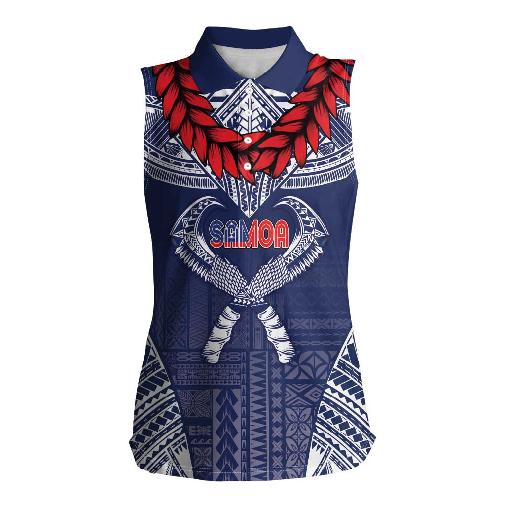 Personalized Talofa Samoa Women Sleeveless Polo Shirt Ulafala With Toa Nifo'oti - Blue LT7 Female Blue - Polynesian Pride
