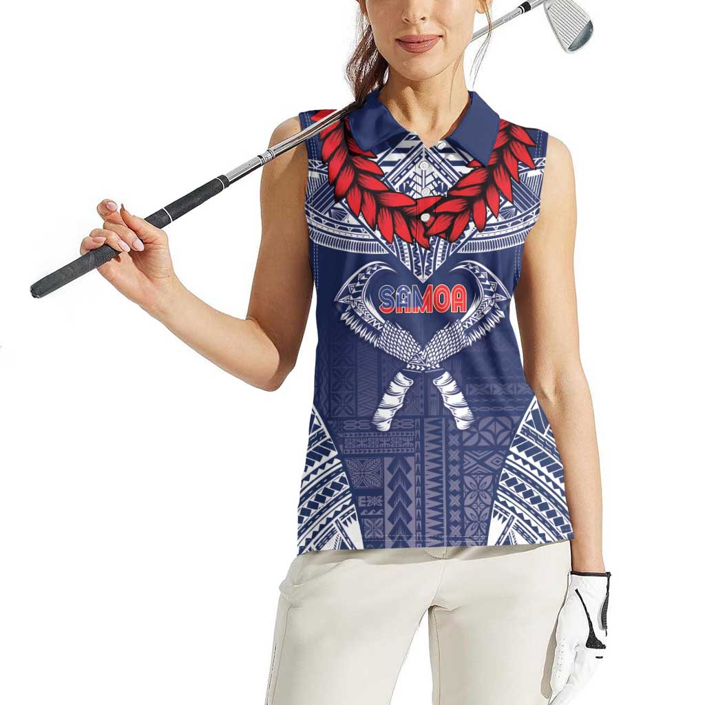 Personalized Talofa Samoa Women Sleeveless Polo Shirt Ulafala With Toa Nifo'oti - Blue