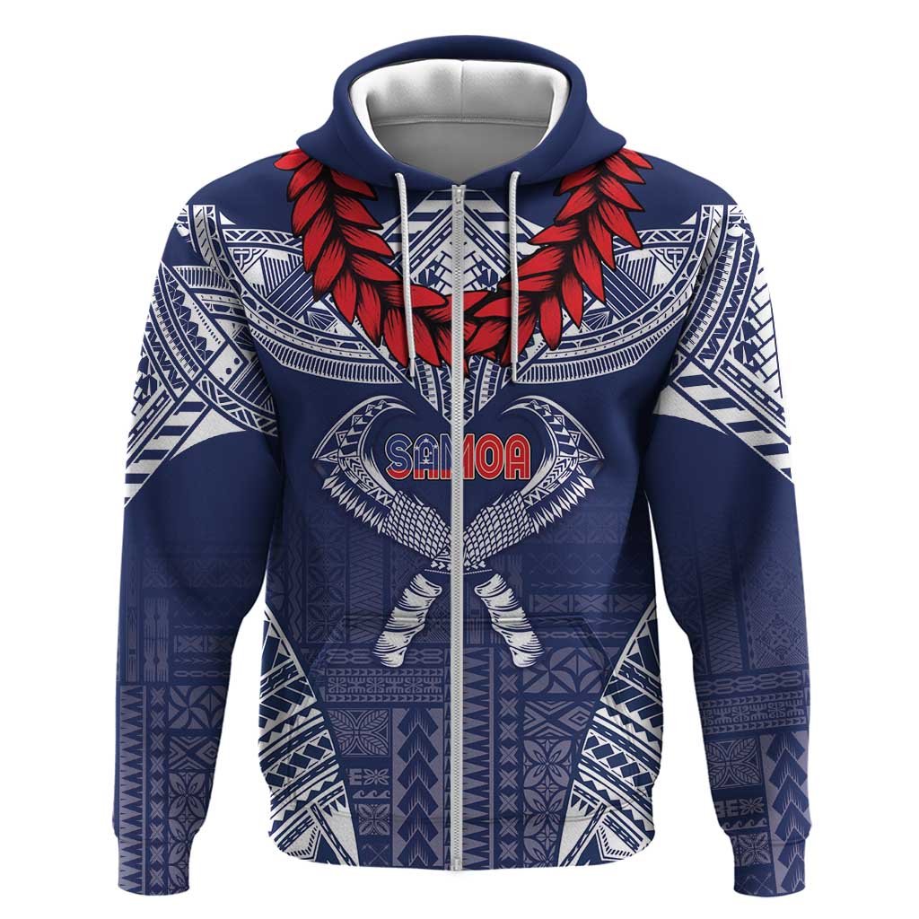 Personalized Talofa Samoa Zip Hoodie Ulafala With Toa Nifo'oti - Blue LT7 Zip Hoodie Blue - Polynesian Pride