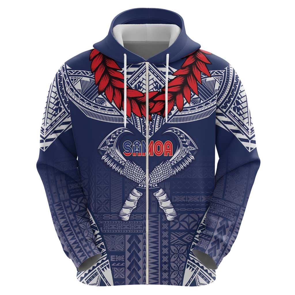 Personalized Talofa Samoa Zip Hoodie Ulafala With Toa Nifo'oti - Blue LT7 - Polynesian Pride