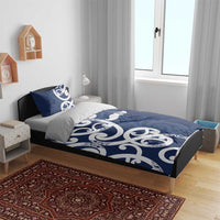 New Zealand Maori Mo Bros Bedding Set Blue Ribbon With Koru Kowhaiwhai - Polynesian Pride