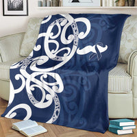 New Zealand Maori Mo Bros Blanket Blue Ribbon With Koru Kowhaiwhai - Polynesian Pride