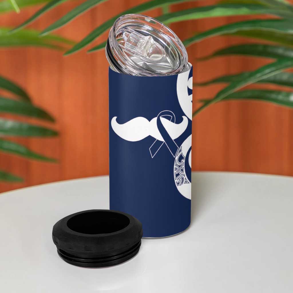 New Zealand Maori Mo Bros 4 in 1 Can Cooler Tumbler Blue Ribbon With Koru Kowhaiwhai - Polynesian Pride