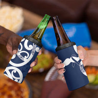 New Zealand Maori Mo Bros 4 in 1 Can Cooler Tumbler Blue Ribbon With Koru Kowhaiwhai - Polynesian Pride