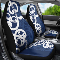 New Zealand Maori Mo Bros Car Seat Cover Blue Ribbon With Koru Kowhaiwhai - Polynesian Pride