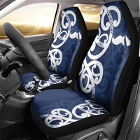 New Zealand Maori Mo Bros Car Seat Cover Blue Ribbon With Koru Kowhaiwhai - Polynesian Pride