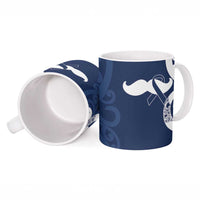 New Zealand Maori Mo Bros Ceramic Mug Blue Ribbon With Koru Kowhaiwhai - Polynesian Pride