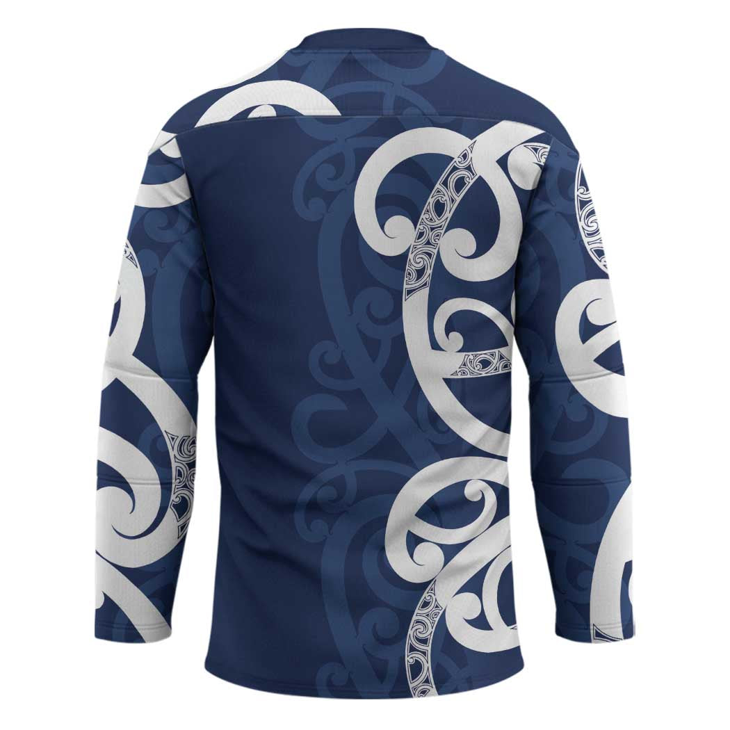 New Zealand Maori Mo Bros Hockey Jersey Blue Ribbon With Koru Kowhaiwhai - Polynesian Pride