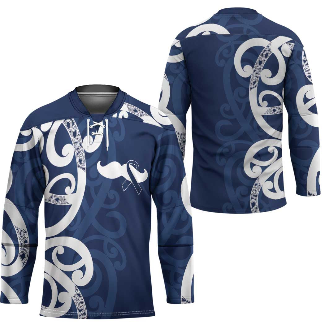 New Zealand Maori Mo Bros Hockey Jersey Blue Ribbon With Koru Kowhaiwhai - Polynesian Pride
