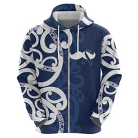 New Zealand Maori Mo Bros Hoodie Blue Ribbon With Koru Kowhaiwhai - Polynesian Pride