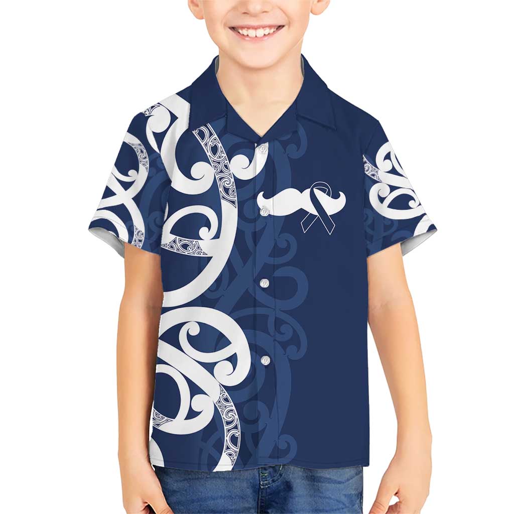 New Zealand Maori Mo Bros Kid Hawaiian Shirt Blue Ribbon With Koru Kowhaiwhai - Polynesian Pride