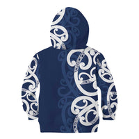 New Zealand Maori Mo Bros Kid Hoodie Blue Ribbon With Koru Kowhaiwhai - Polynesian Pride