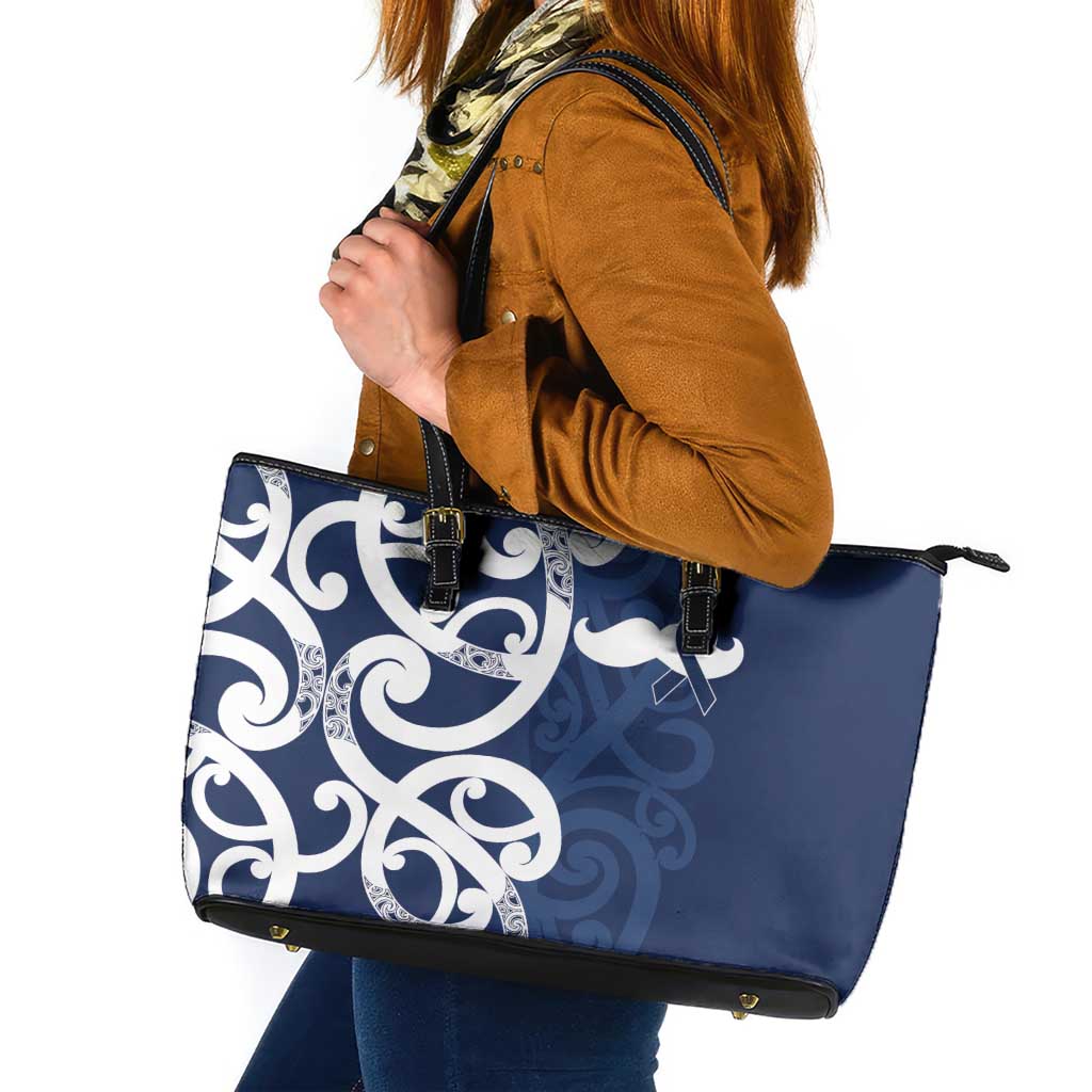 New Zealand Maori Mo Bros Leather Tote Bag Blue Ribbon With Koru Kowhaiwhai - Polynesian Pride