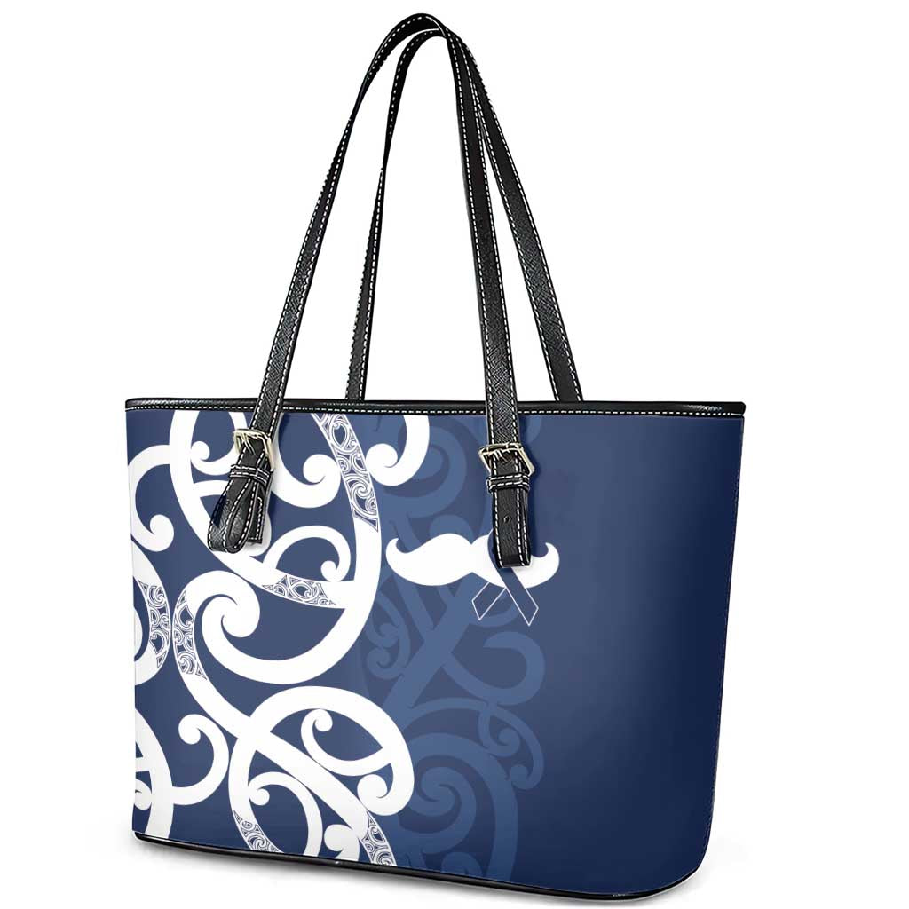 New Zealand Maori Mo Bros Leather Tote Bag Blue Ribbon With Koru Kowhaiwhai - Polynesian Pride