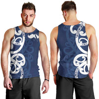 New Zealand Maori Mo Bros Men Tank Top Blue Ribbon With Koru Kowhaiwhai - Polynesian Pride