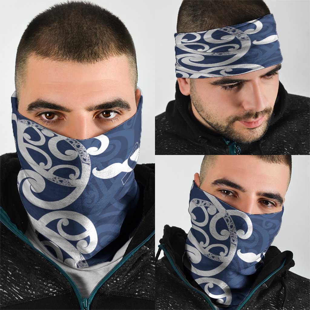 New Zealand Maori Mo Bros Neck Gaiter Blue Ribbon With Koru Kowhaiwhai - Polynesian Pride