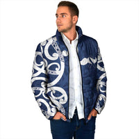 New Zealand Maori Mo Bros Padded Jacket Blue Ribbon With Koru Kowhaiwhai - Polynesian Pride