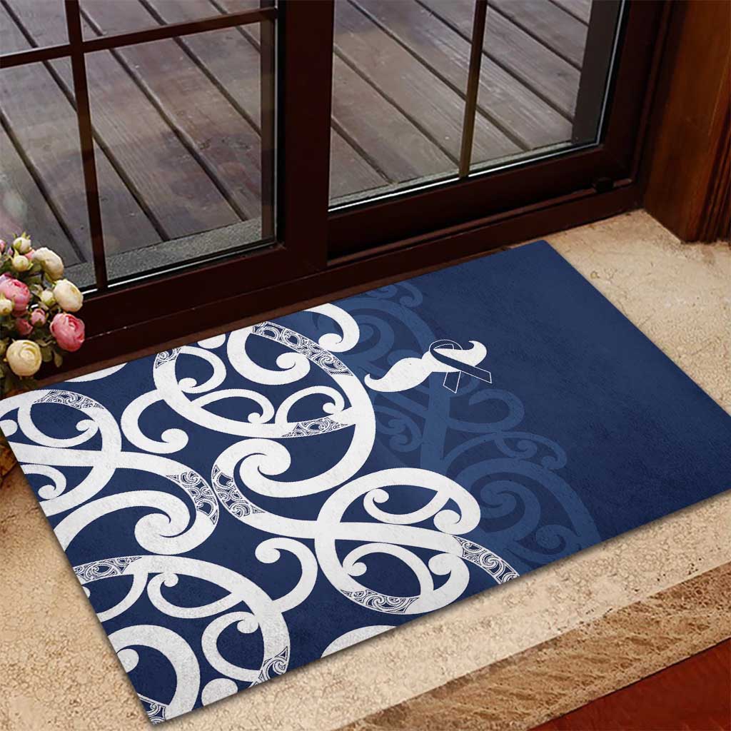 New Zealand Maori Mo Bros Rubber Doormat Blue Ribbon With Koru Kowhaiwhai - Polynesian Pride