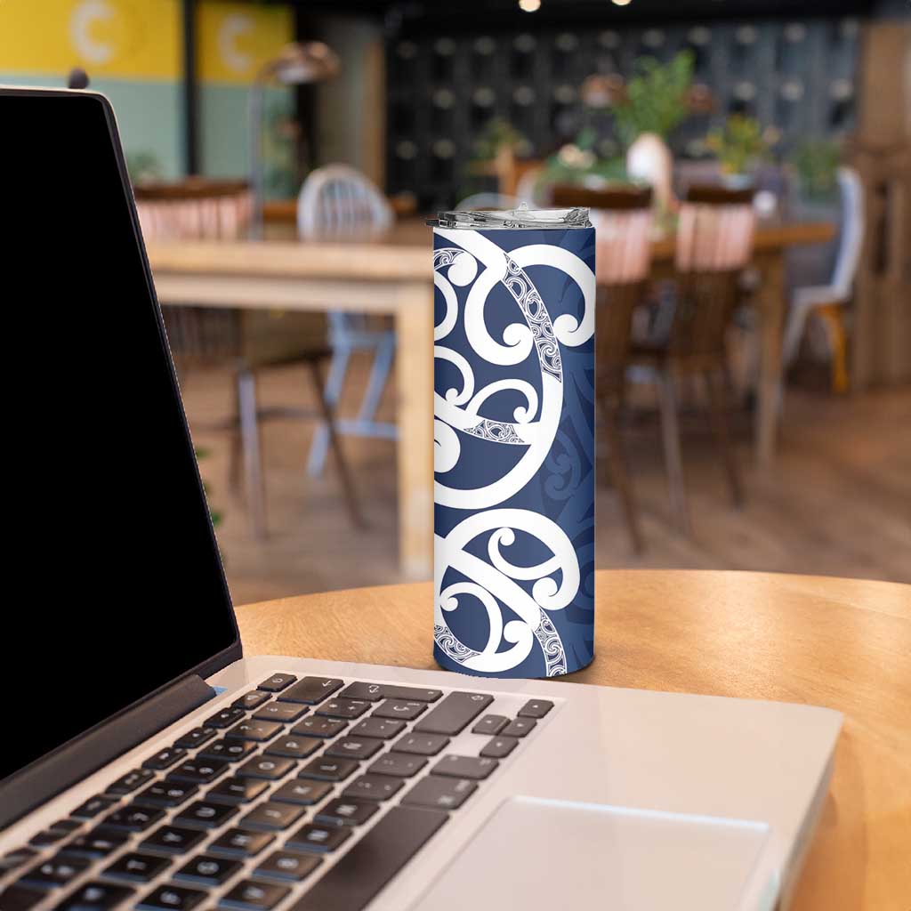 New Zealand Maori Mo Bros Skinny Tumbler Blue Ribbon With Koru Kowhaiwhai - Polynesian Pride