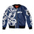New Zealand Maori Mo Bros Sleeve Zip Bomber Jacket Blue Ribbon With Koru Kowhaiwhai - Polynesian Pride