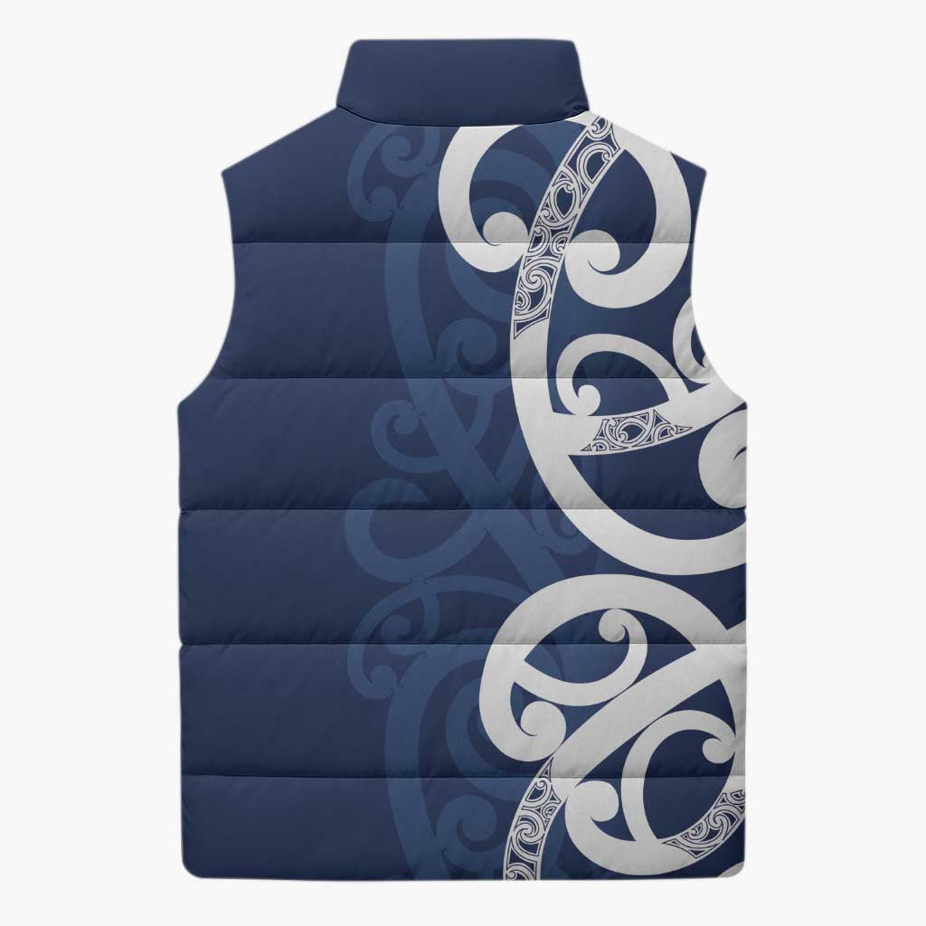New Zealand Maori Mo Bros Sleeveless Puffer Jacket Blue Ribbon With Koru Kowhaiwhai - Polynesian Pride