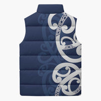 New Zealand Maori Mo Bros Sleeveless Puffer Jacket Blue Ribbon With Koru Kowhaiwhai - Polynesian Pride