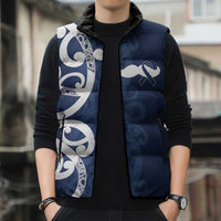 New Zealand Maori Mo Bros Sleeveless Puffer Jacket Blue Ribbon With Koru Kowhaiwhai - Polynesian Pride