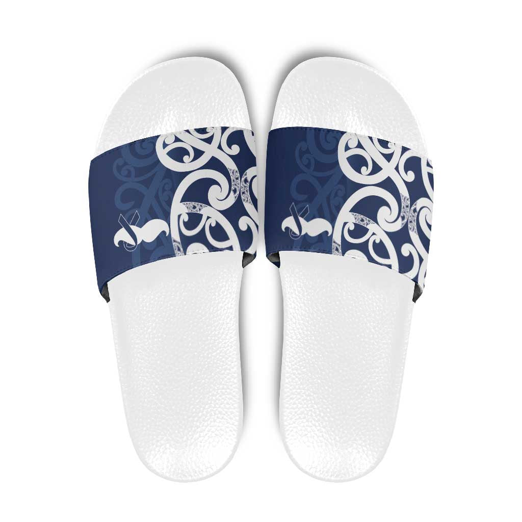 New Zealand Maori Mo Bros Slide Sandals Blue Ribbon With Koru Kowhaiwhai - Polynesian Pride