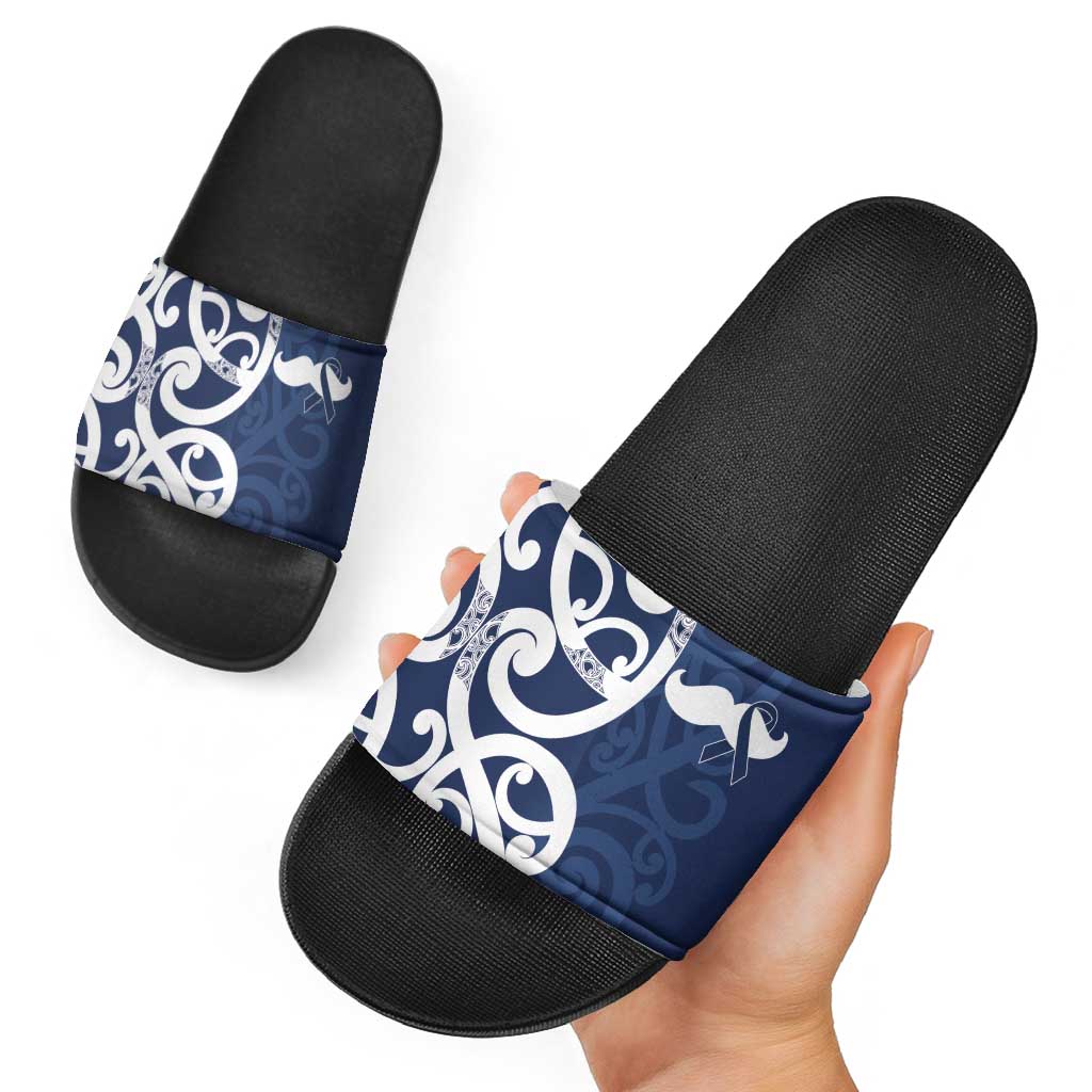 New Zealand Maori Mo Bros Slide Sandals Blue Ribbon With Koru Kowhaiwhai - Polynesian Pride