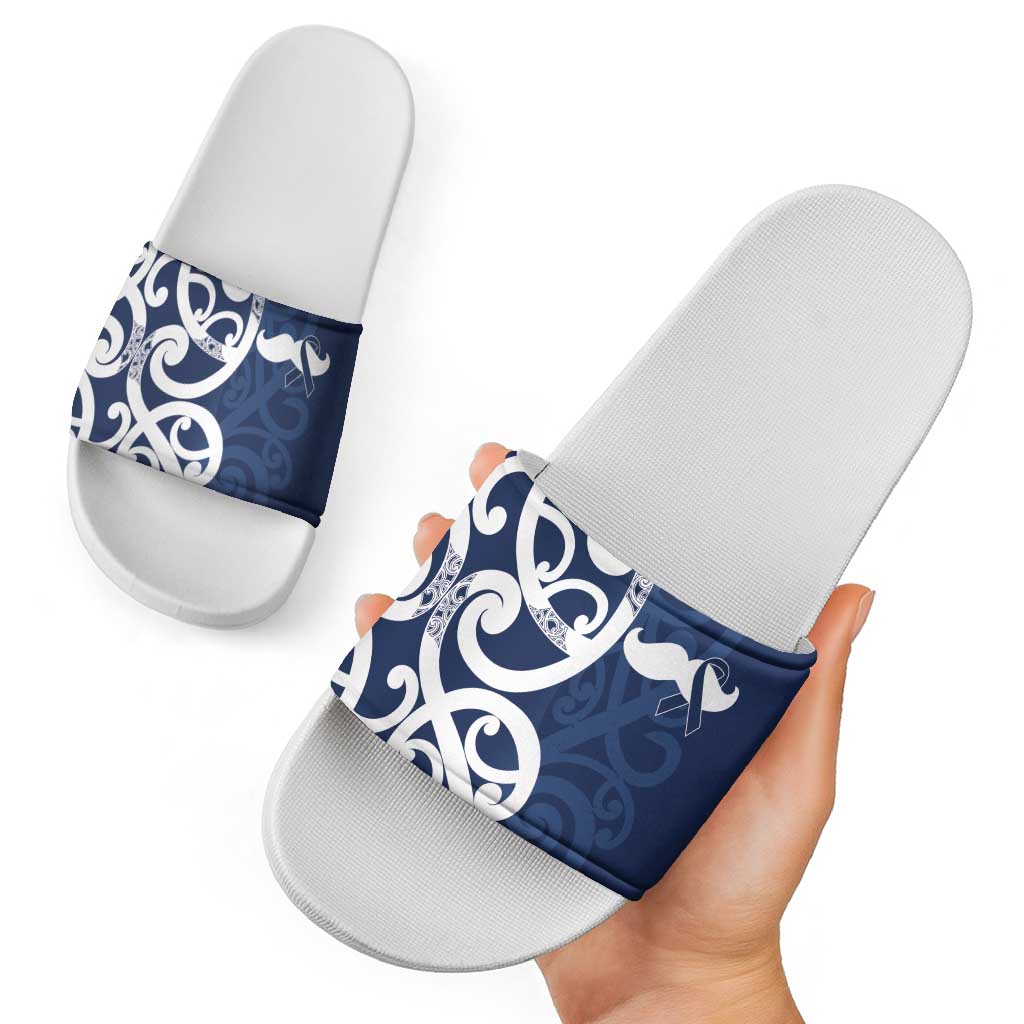 New Zealand Maori Mo Bros Slide Sandals Blue Ribbon With Koru Kowhaiwhai - Polynesian Pride