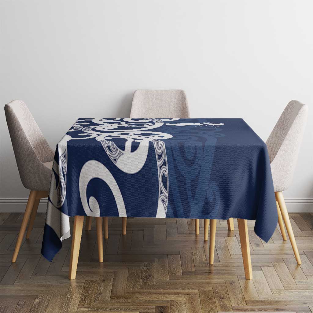 New Zealand Maori Mo Bros Tablecloth Blue Ribbon With Koru Kowhaiwhai - Polynesian Pride