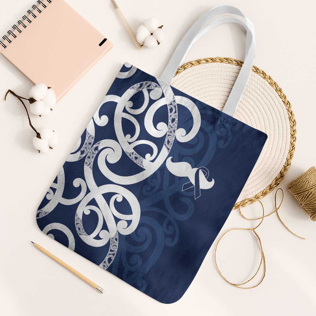 New Zealand Maori Mo Bros Tote Bag Blue Ribbon With Koru Kowhaiwhai - Polynesian Pride