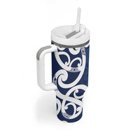 New Zealand Maori Mo Bros Tumbler With Handle Blue Ribbon With Koru Kowhaiwhai - Polynesian Pride