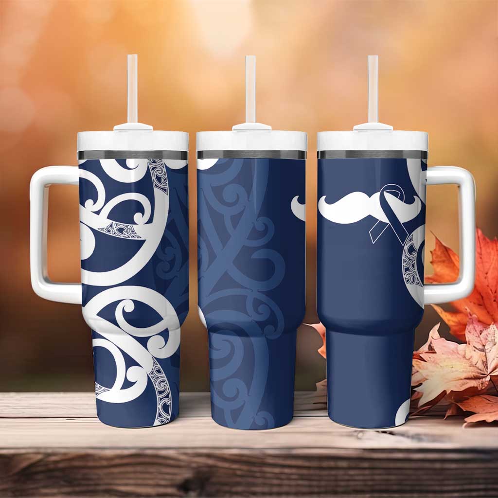 New Zealand Maori Mo Bros Tumbler With Handle Blue Ribbon With Koru Kowhaiwhai - Polynesian Pride