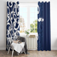 New Zealand Maori Mo Bros Window Curtain Blue Ribbon With Koru Kowhaiwhai - Polynesian Pride