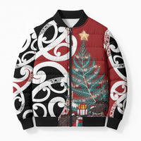 New Zealand Silver Fern Christmas Tree Bomber Puffer Jacket Meri Kirihimete - Polynesian Pride