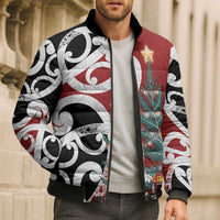 New Zealand Silver Fern Christmas Tree Bomber Puffer Jacket Meri Kirihimete - Polynesian Pride